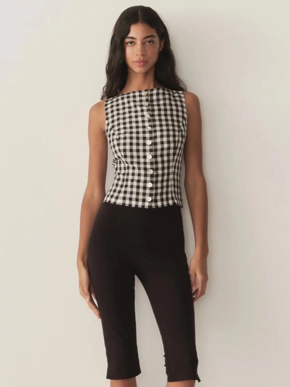 Doen Hayden Top ~ Black Marilyn Gingham - Picture 1 of 7